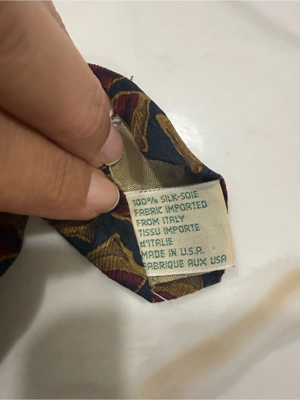 Joseph Abboud Black Silk Tie with Red & Gold Geometric Motif